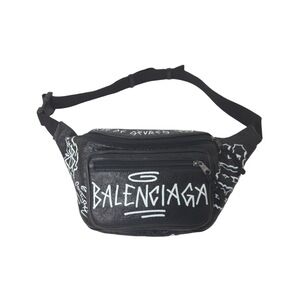 BALENCIAGA Explorer Graffiti Body Bag Black Leather Gray Hardware
